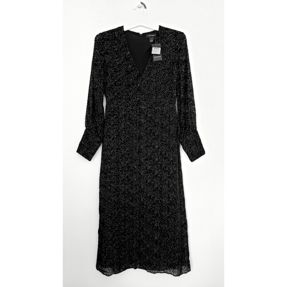 Club Monaco black deep-v burn out midi dress 2 - Picture 5 of 8